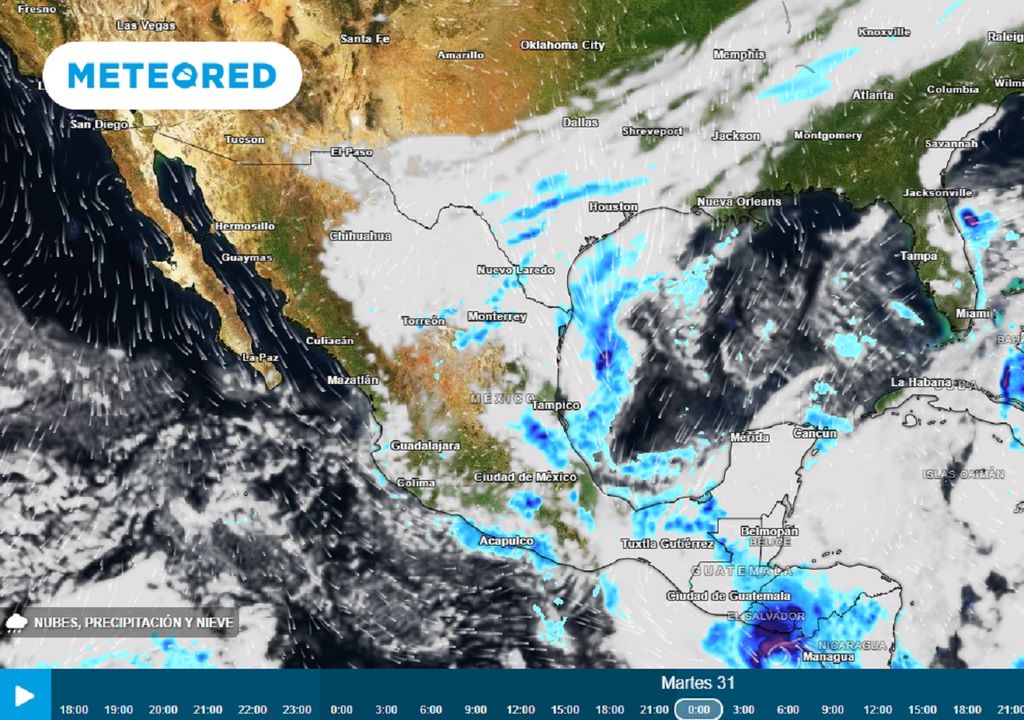 Modelo ECMWF - nubes, lluvia y viento