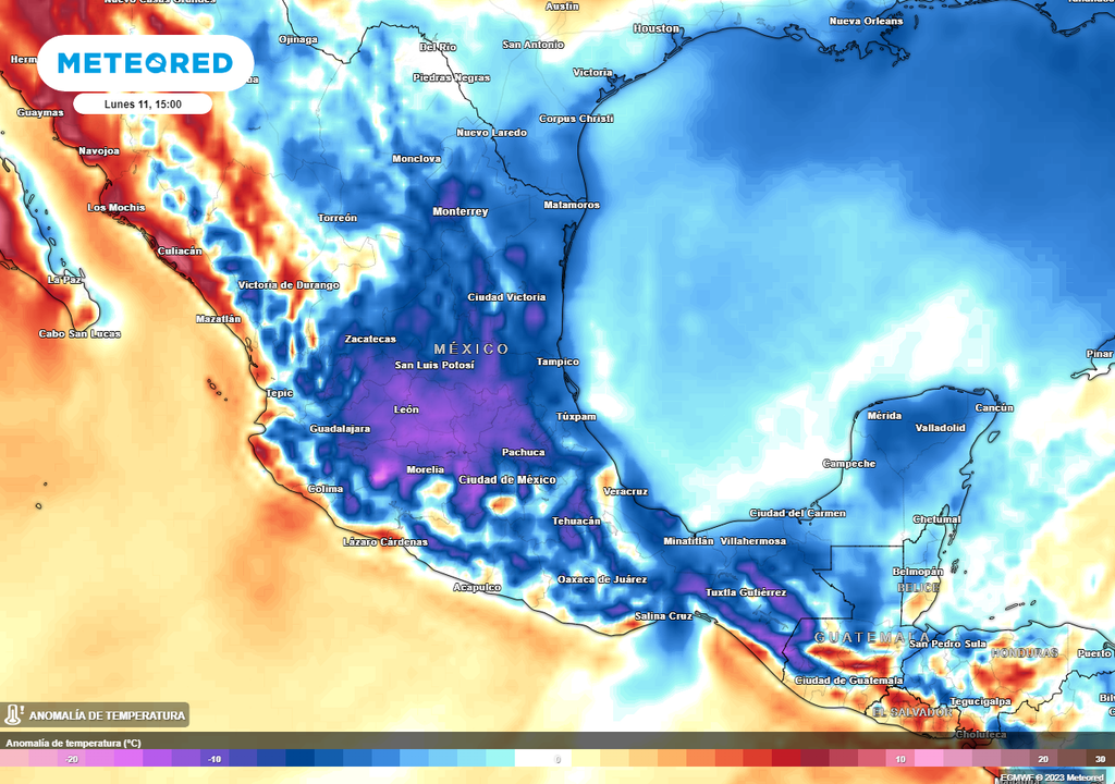 Anomalía de temperaturas en °C