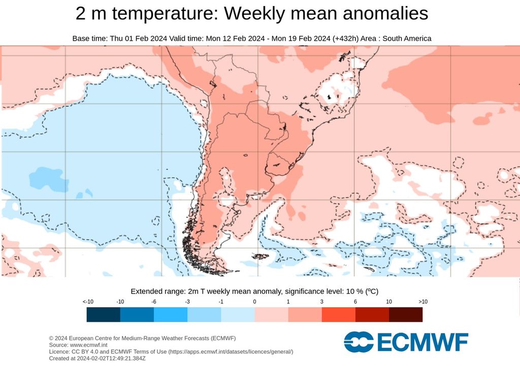 anomalía temperatura ECMWF Chile anomalía temperatura ECMWF Chile