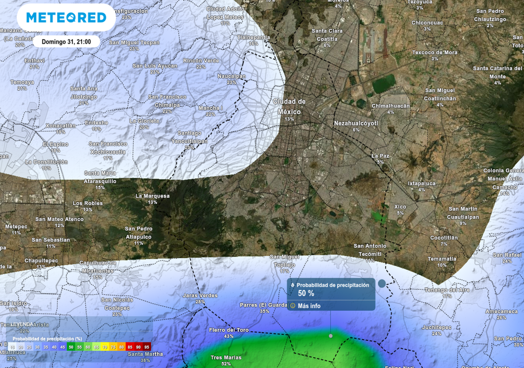 El domingo traerá la mayor probabilidad de lluvias, mayormente en alcaldías del sur y del poniente hacia la tarde-noche.