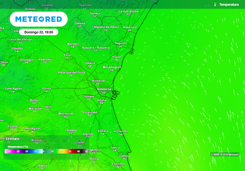 A la hora de la Crida rondarán los 14-15 ºC en València, con vientos muy flojos.
