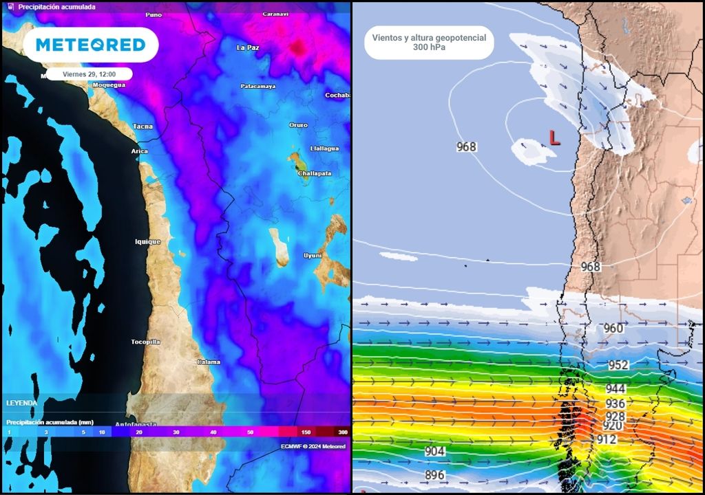 Precipitaciones y altura geopotencial previstas por el modelo ECMWF Precipitaciones y altura geopotencial previstas por el modelo ECMWF