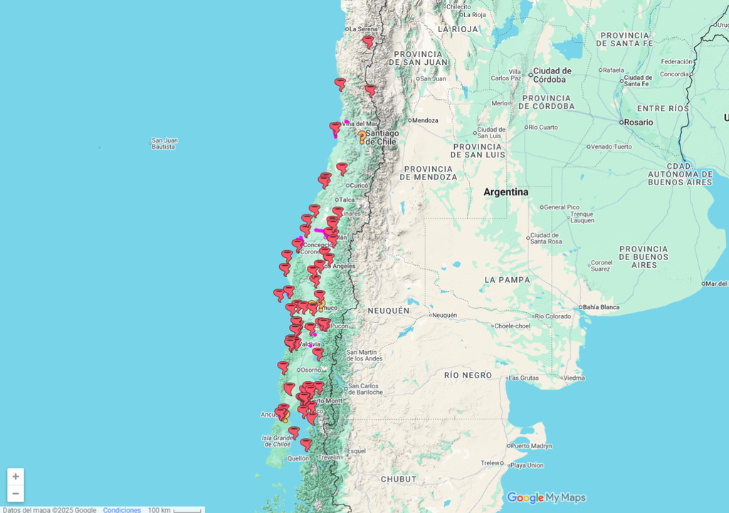 mapa de tornados en Chile
