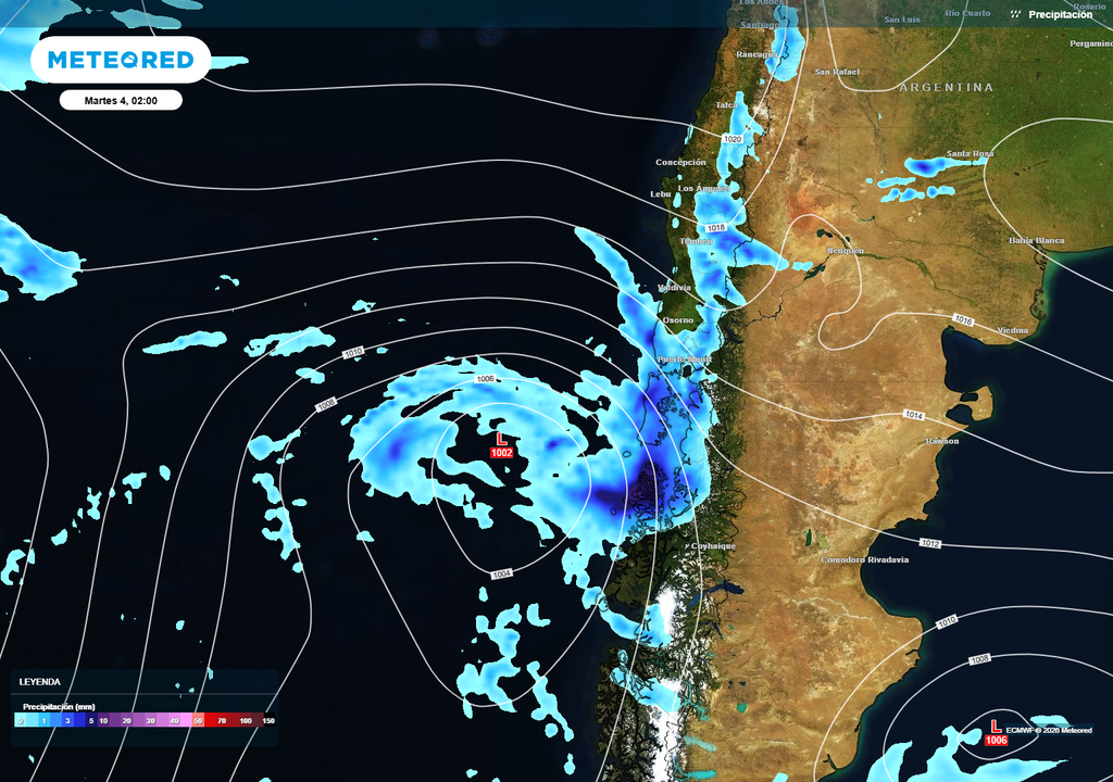 baja presión y lluvias Una baja presión llegará a Chile en la madrugada del martes 4 de agosto para dejar lluvias sobre el sur de Chile.