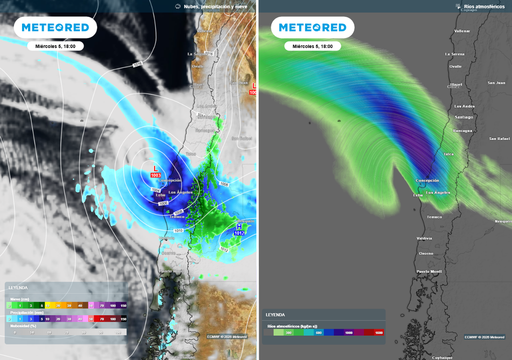 lluvias y río atmosférico Lluvias abundantes serán las que dejará el paso del último temporal importante sobre Chile, antes que se establezcan las altas presiones.