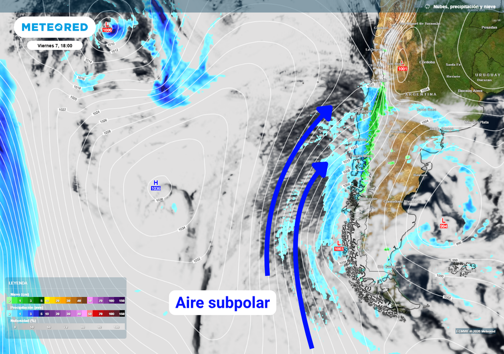 alta presión y aire subpolar El aire subpolar se encargará llevar las nubes y precipitaciones del frente hacia la zona central.