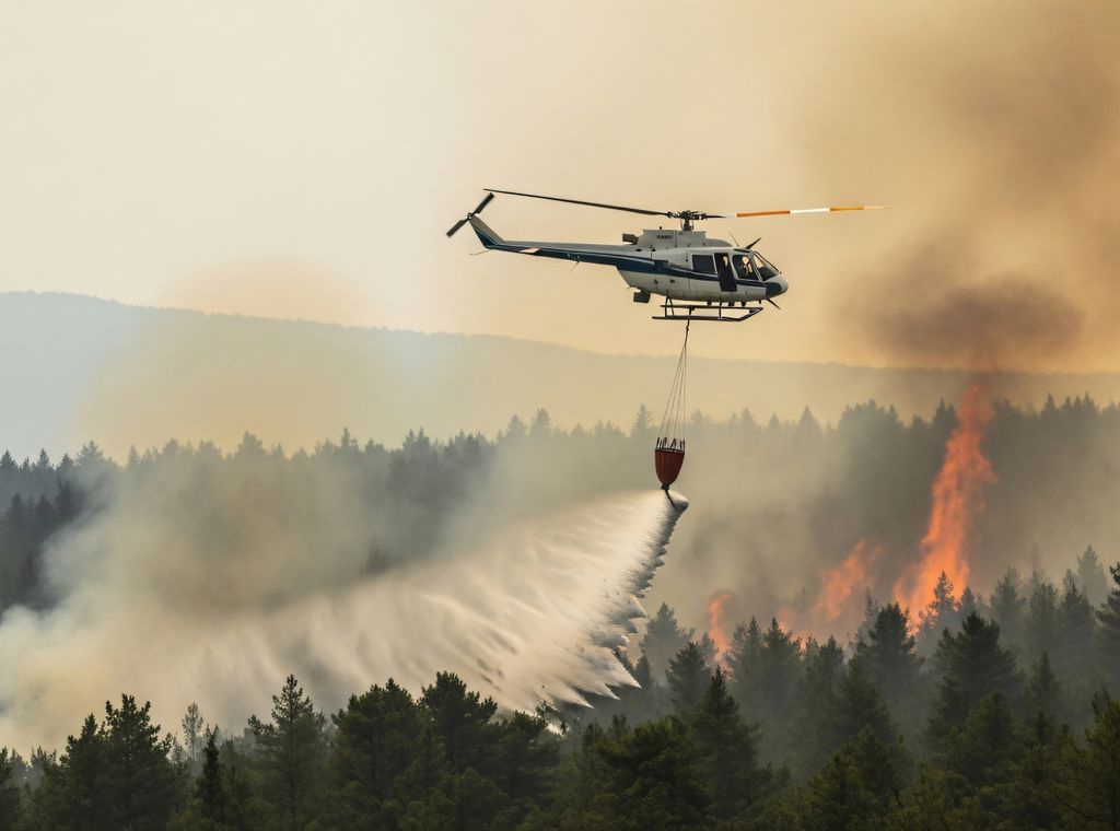 Helicóptero lanzando agua sobre bosque en un incendio forestal Cada vez estamos más expuestos al humo tóxico de los grandes incendios forestales