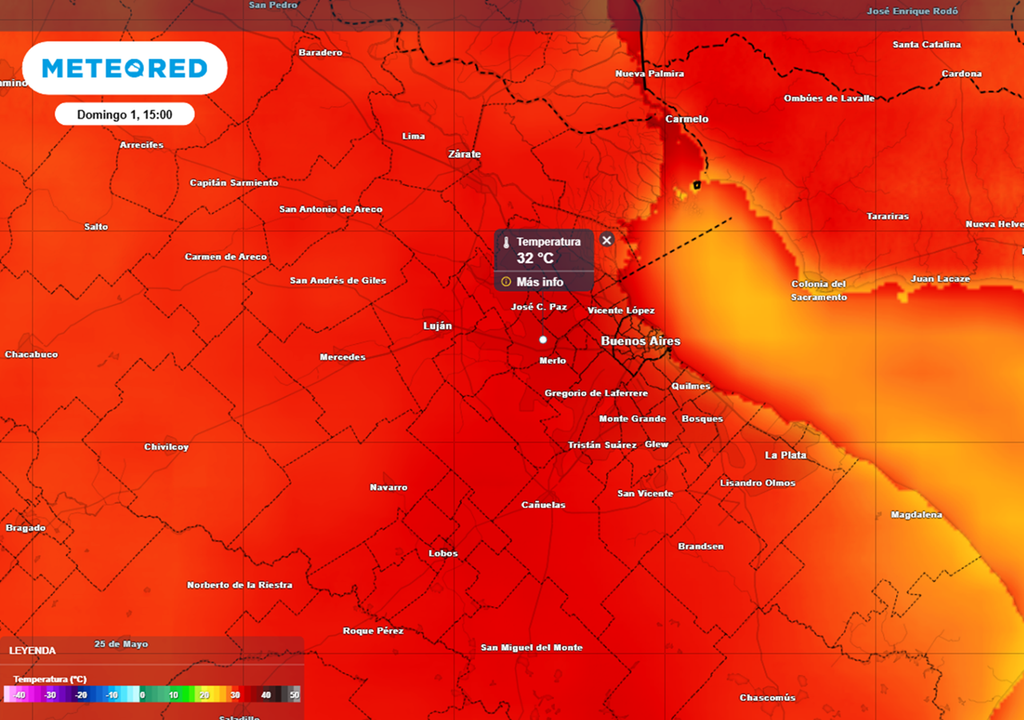 Se espera un ascenso de la temperatura en el AMBA durante el fin de semana, más notorio el domingo 1 de marzo con máximas entre 31-33 °C. Modelo: ECMWF