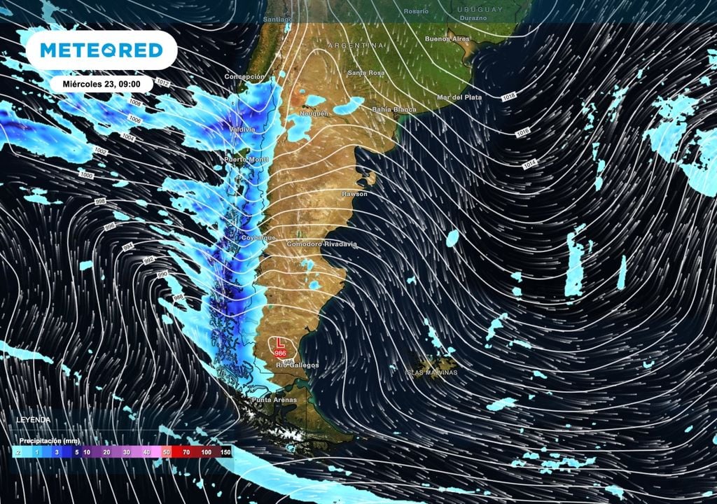 Lluvias Patagonia El segundo sistema aportará precipitaciones a lo largo de la cordillera patagónica, pero tambíen en algunos sectores al este sobre el norte de la región.