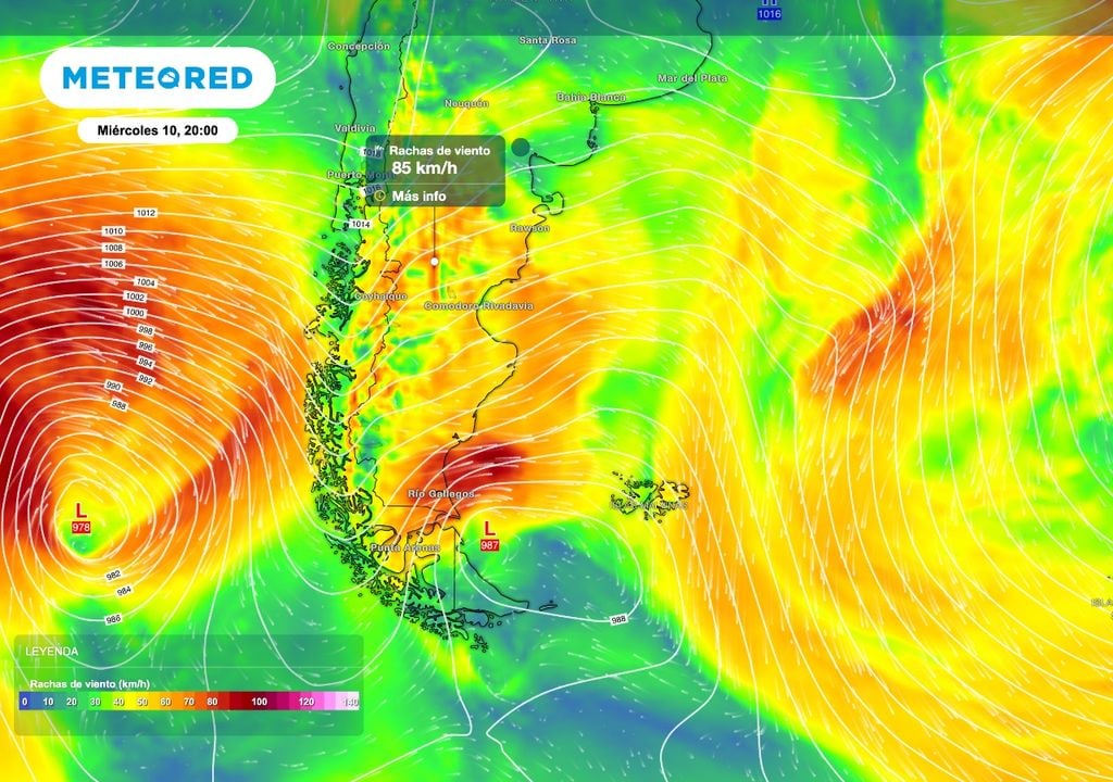 Viento rafagas Hacia mitad de semana el patrón de circulación vuelve a lo esperable para esta época del año y se destraba el pasaje de sistemas frontales. Con ello regresan los períodos ventosos. Este es el caso del día miércoles 10 de junio cuando algunas ráfagas podrán superar los 80 km/h sobre la Patagonia.