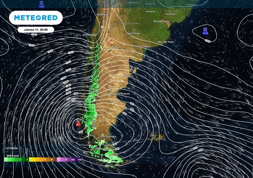 Jueves nieve Finalmente el jueves 11 de junio una profunda depresión se ubicará sobre la costa sur de Chile y permitirá que un importante frente frío llegue a la región aportando nevadas a la zona cordillerana desde Neuquén hacia el sur.
