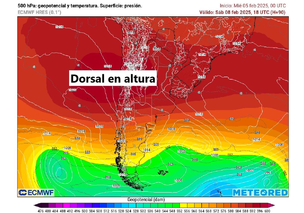 Temperatura, altura geopotencial, 500 hectopascales, Meteored