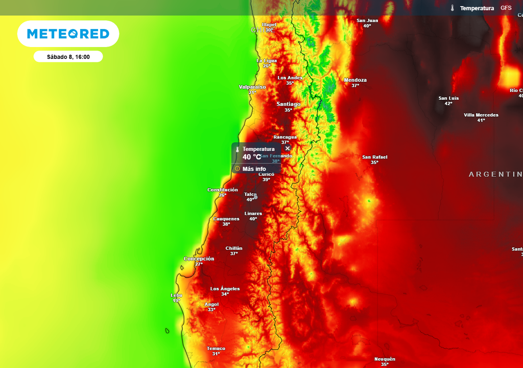 Temperatura, Chile central, Meteored