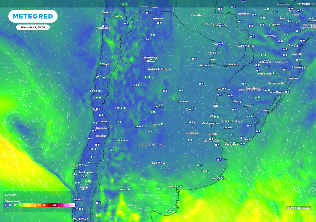 Nueva capa de datos observados de velocidad y dirección del viento, sobre campo modelado por el ECMWF. Nueva capa de datos observados de velocidad y dirección del viento, sobre campo modelado por el ECMWF.