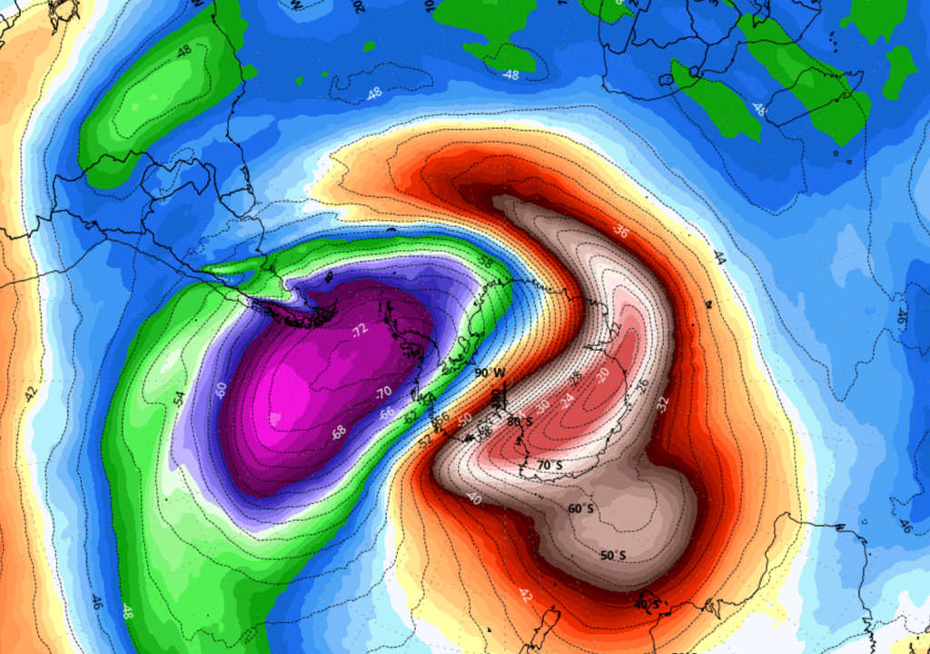El vórtice polar sur se deforma: anomalía térmica estratosférica sobre la Antártida, signo de calentamiento inusual. 📷 Datos GFS (NOAA) | Visualización: El vórtice polar sur se deforma: anomalía térmica estratosférica sobre la Antártida, signo de calentamiento inusual. 📷 Datos GFS (NOAA) | Visualización: