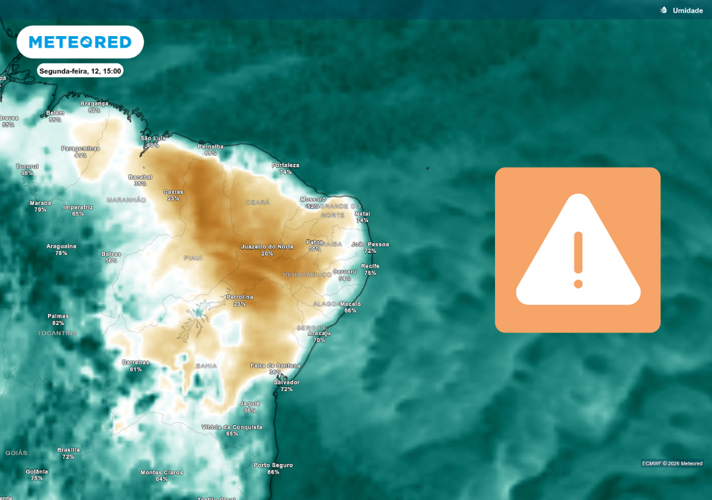 A umidade relativa do ar está crítica em parte da Região Nordeste, e a previsão indica que o quadro vai se gravar. A umidade relativa do ar está crítica em parte da Região Nordeste, e a previsão indica que o quadro vai se gravar.