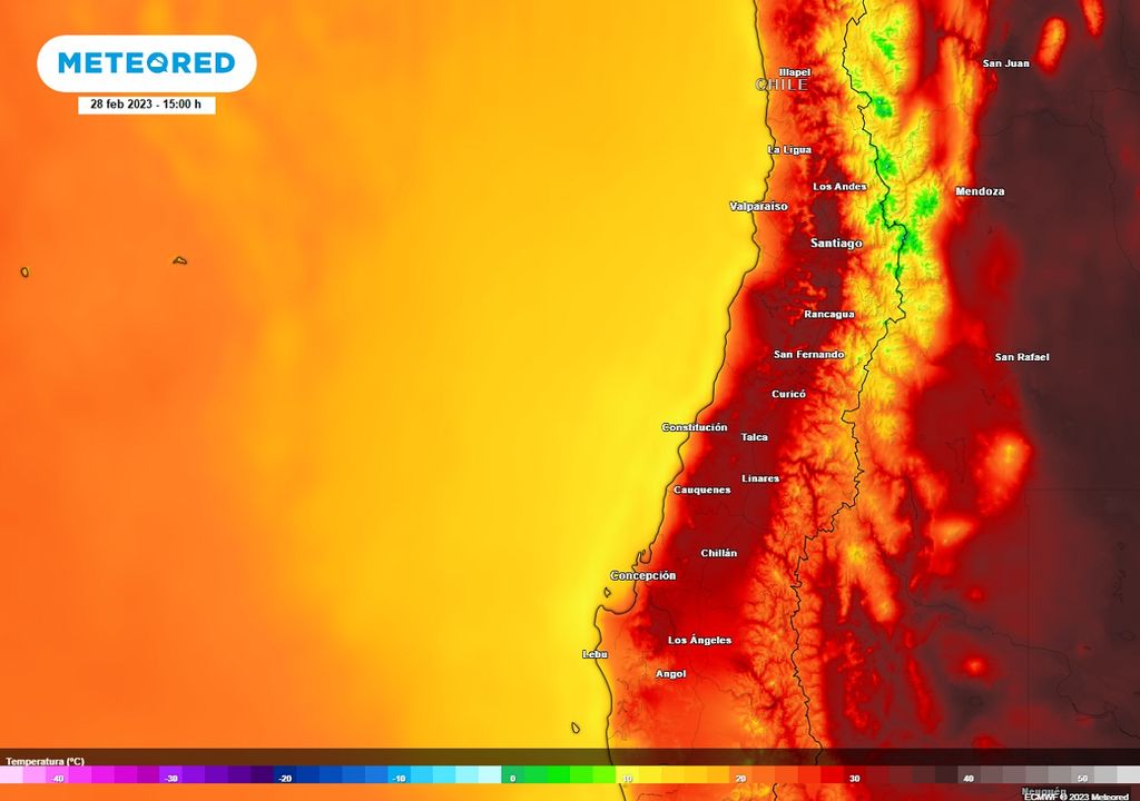 Temperatura prevista; modelo ECMWF