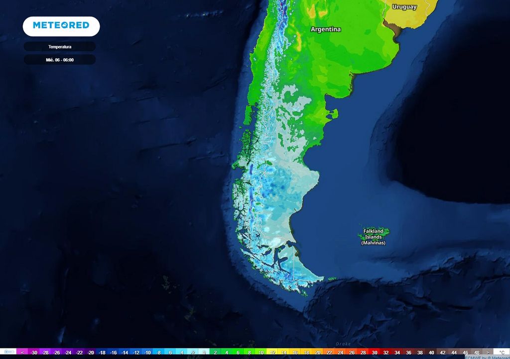 Temperaturas previstas; modelo ECMWF; Patagonia