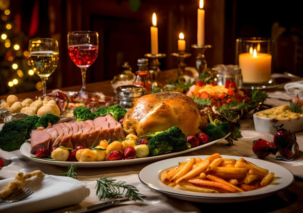mesa preparada para una cena festiva de navidad o año nuevo