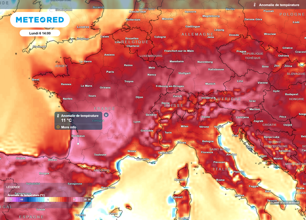 Typique du mois d'avril, un premier coup de douceur voire de chaleur nous concernera à la fin du week-end de Pâques : des pointes à plus de 25°C seront probables dans le Sud-Ouest.