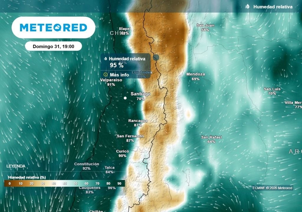 Humedad relativa Baja costera traerá un importante incremento de la humedad relativa a la Región Metropolitana durante este domingo.