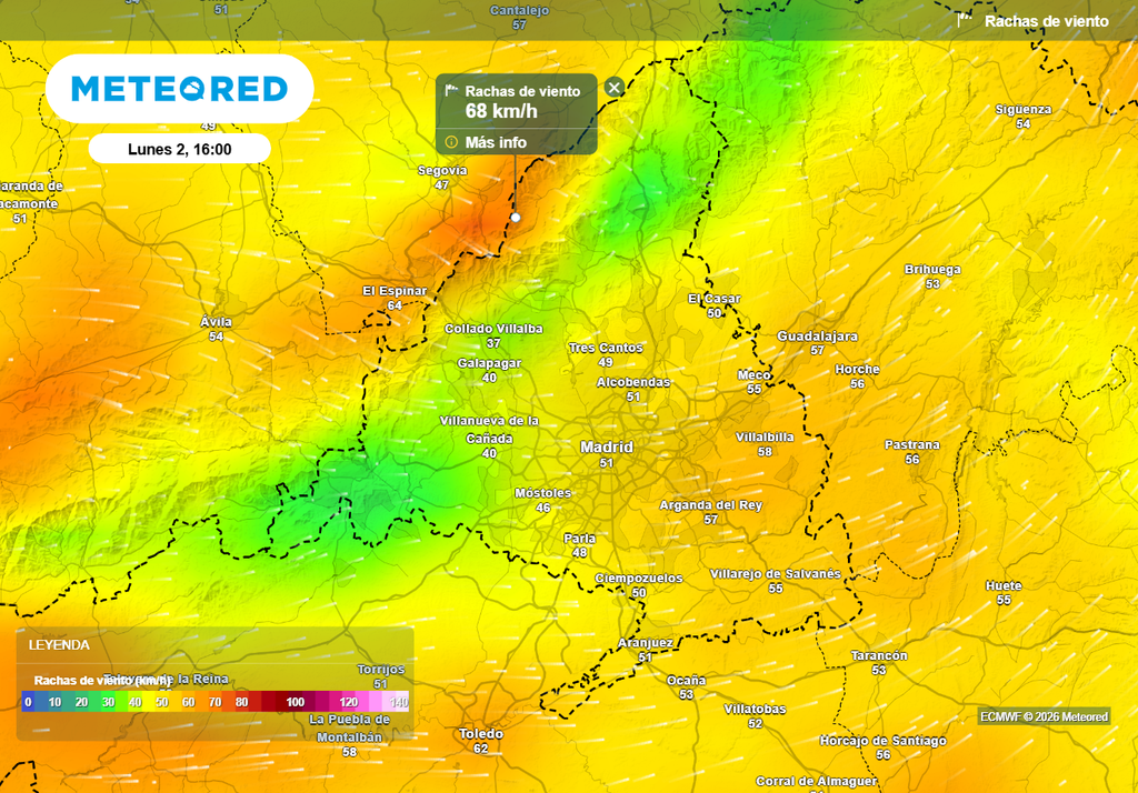 En la capital los vientos pueden superar los 50 km/h en el entorno de la capital.