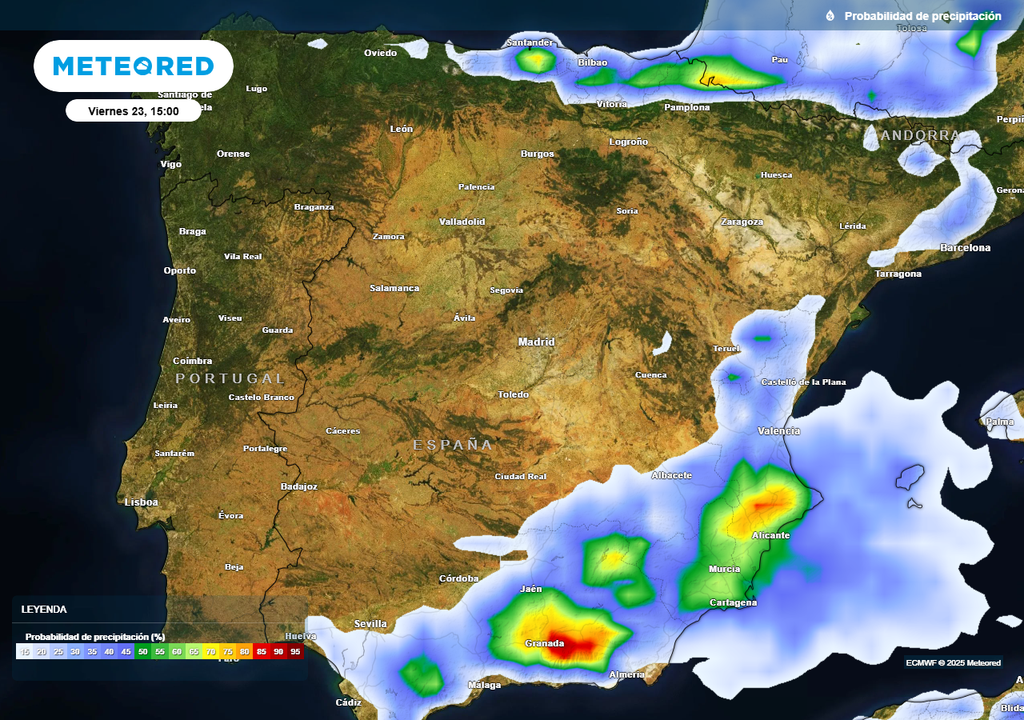 Mapa de probabilidades de precipitación. Mapa de probabilidades de precipitación.