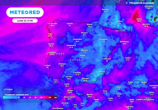 En estas 6 comunidades caer&aacute;n m&aacute;s de 50 l/m2 hasta el domingo, seg&uacute;n el modelo europeo