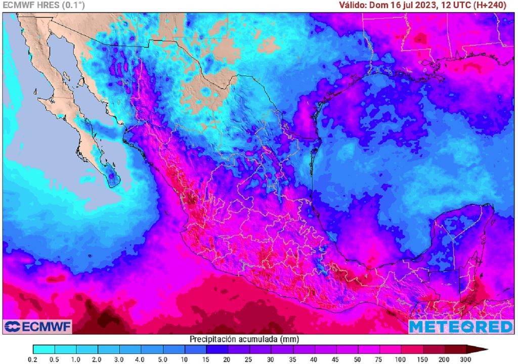 Modelo ECMWF - Acumulado de lluvias en milímetros