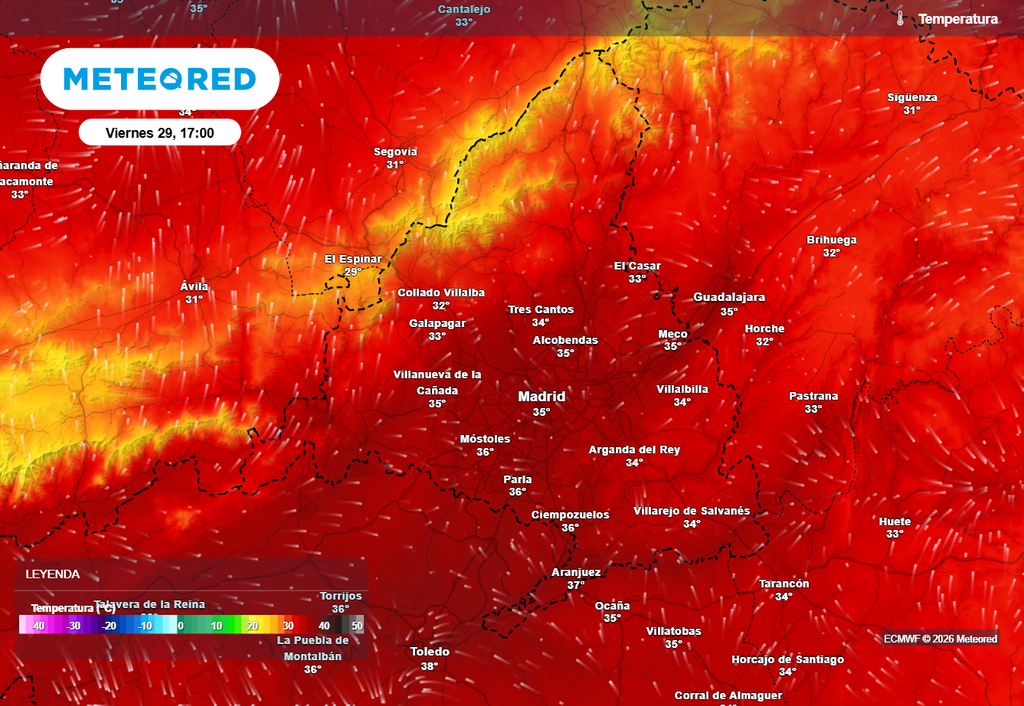 El intenso calor seguirá en la mayor parte de España lo que resta de semana. Las temperaturas máximas rondarán los 35 ºC en el entorno de Madrid.
