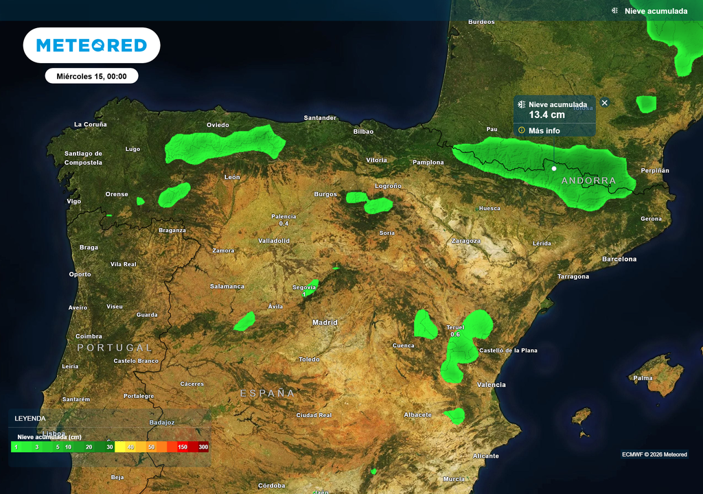 Se esperan espesores superiores a 10 cm en el entorno del área pirenaica.