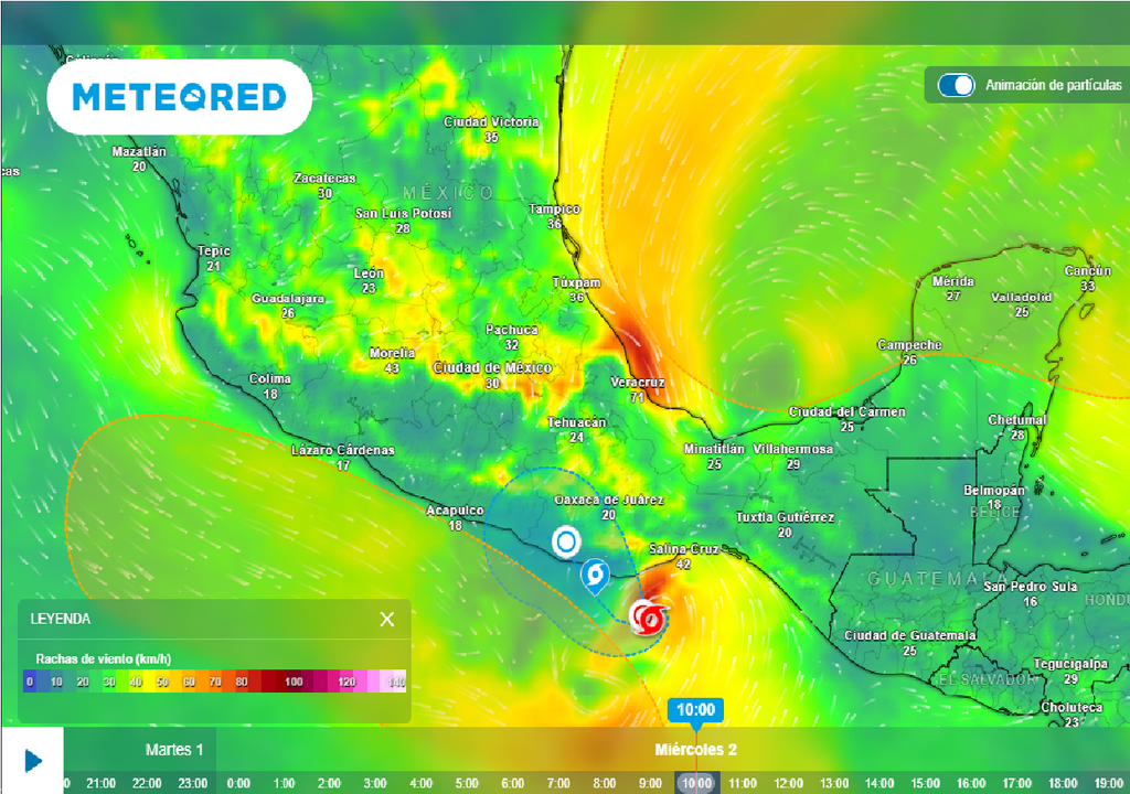 Pronóstico de ráfagas de viento en km/h
