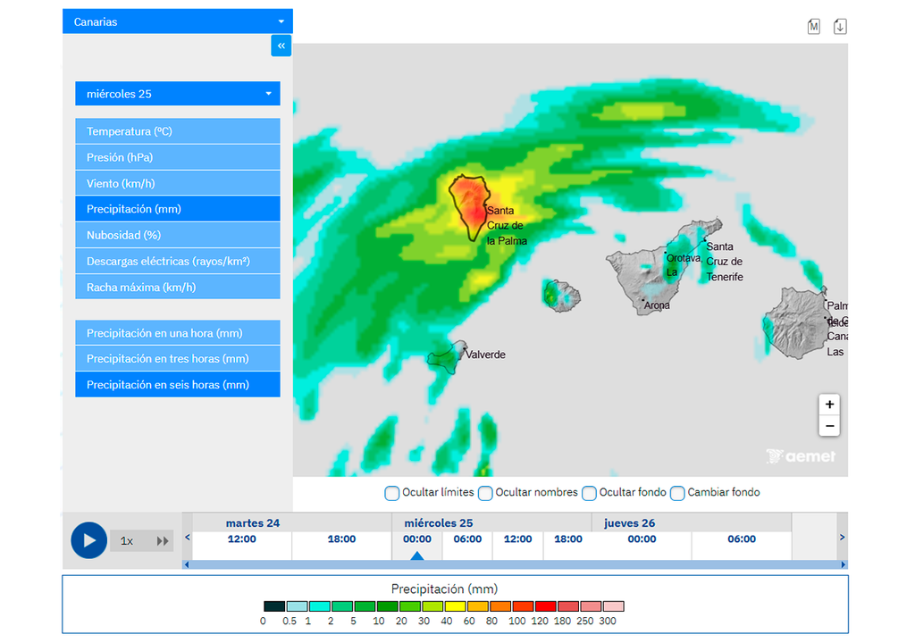 El modelo HARMONIE prevé lluvias muy intensas a partir de la tarde en La Palma.