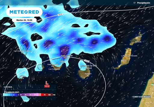 En qu&eacute; zonas de Canarias llover&aacute; m&aacute;s entre hoy y ma&ntilde;ana, mi&eacute;rcoles 25