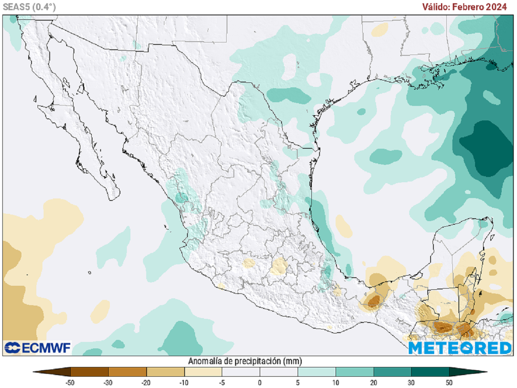 Anomalía de precipitaciones para febrero