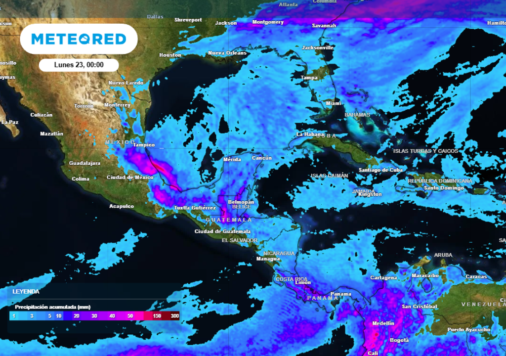 Pronóstico de lluvia acumulada para los próximos días en México.