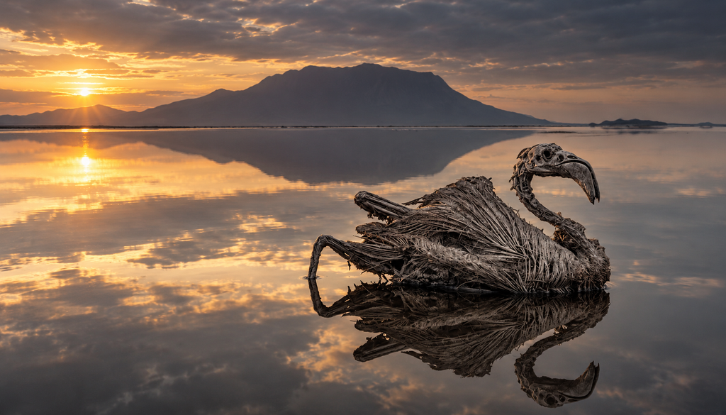 Recreación de cómo la elevada alcalinidad y las sales minerales del lago Natron, en Tanzania del lago Natrón pueden favorecer la conservación de algunos cadáveres de animales