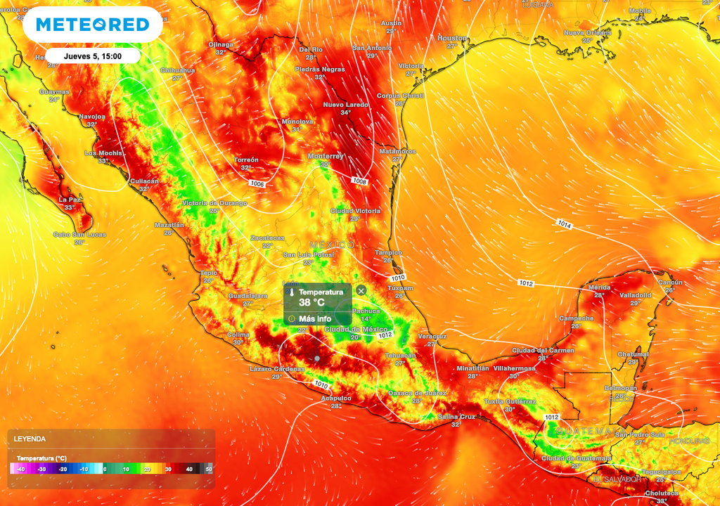 El calor mantiene su dominio en el Sur y Occidente. Se esperan temperaturas máximas superiores a los 35 °C y hasta 40 °C en zonas de Michoacán y Guerrero