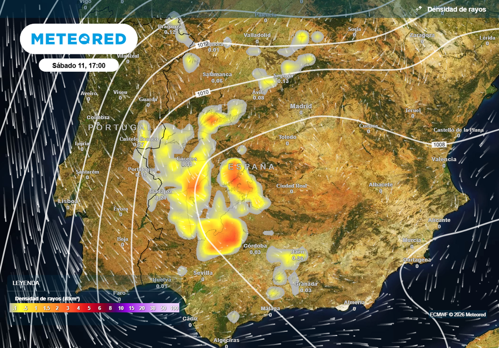 El modelo europeo prevé actividad eléctrica en la tarde de este sábado en Andalucía, Extremadura y Castilla y León.