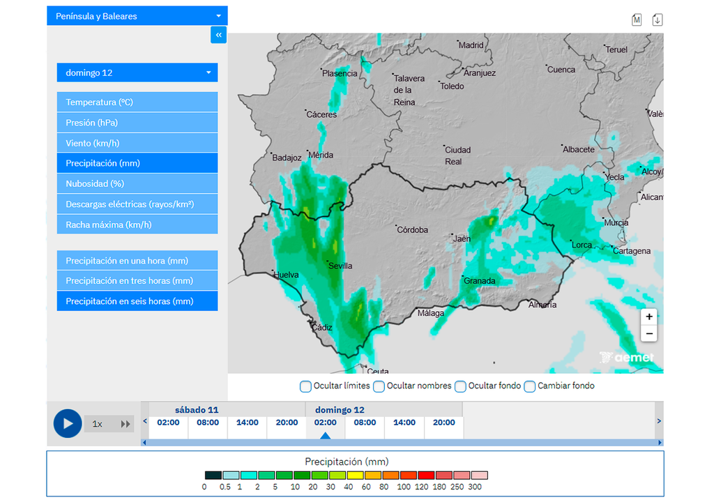El modelo Harmonie de la AEMET prevé que la actividad irá a más a partir de la tarde-noche en Andalucía.