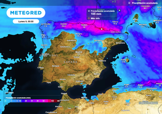 En unas horas se esperan lluvias de más de 100 l/m2 y hasta un metro de nieve en estas zonas de España