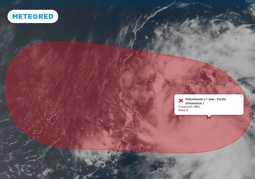 La imagen satelital, muestra la nubosidad convectiva asociada al Invest 96E.
