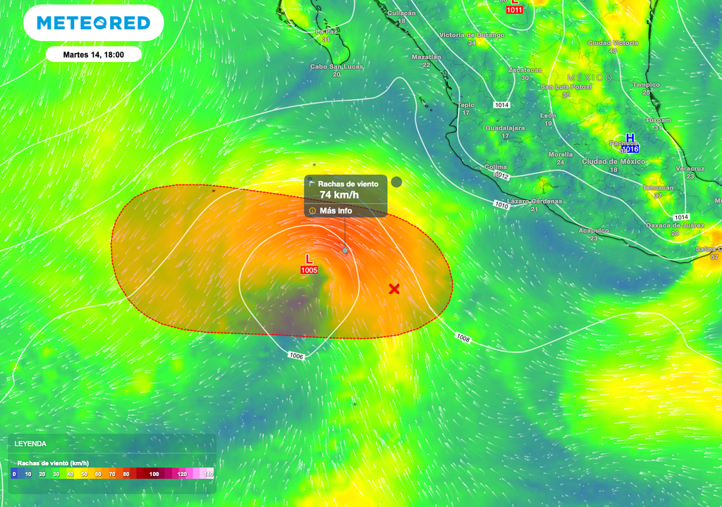 Las rachas de viento en la periferia del sistema alcanzarán valores superiores a lo 70 km.