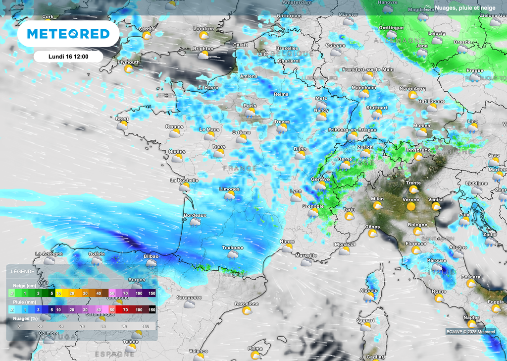 Nombreuses averses voire giboulées pour lundi en France.