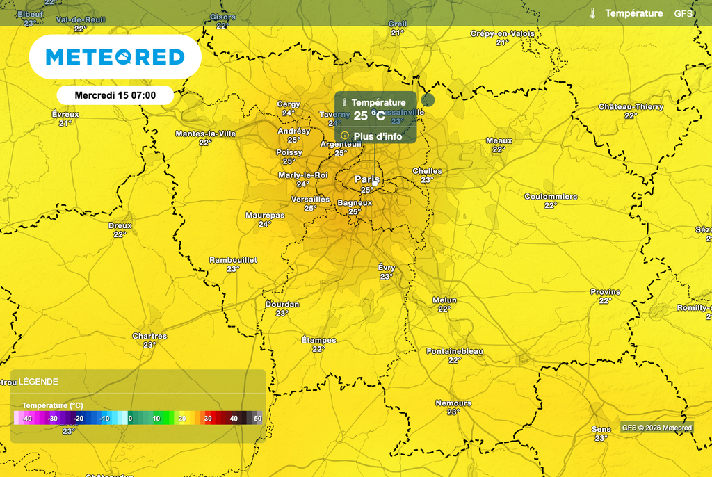 Minimales mercredi matin à 7 heures en région parisienne. Minimales mercredi matin à 7 heures en région parisienne.