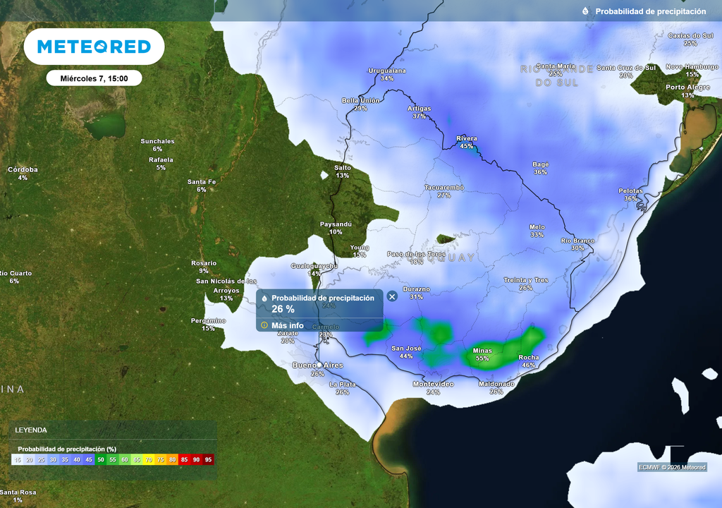 Probabilidad de precipitación Miércoles 7 de diciembre a las 15 h.