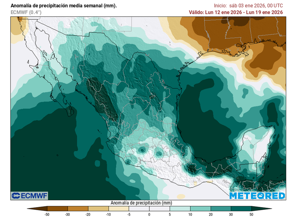 Anomalía semanal de precipitaciones en milímetros