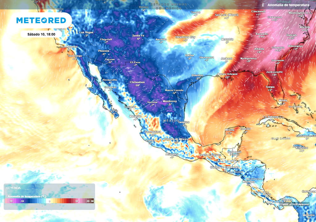Pronóstico de anomalía de temperaturas en grados Celsius