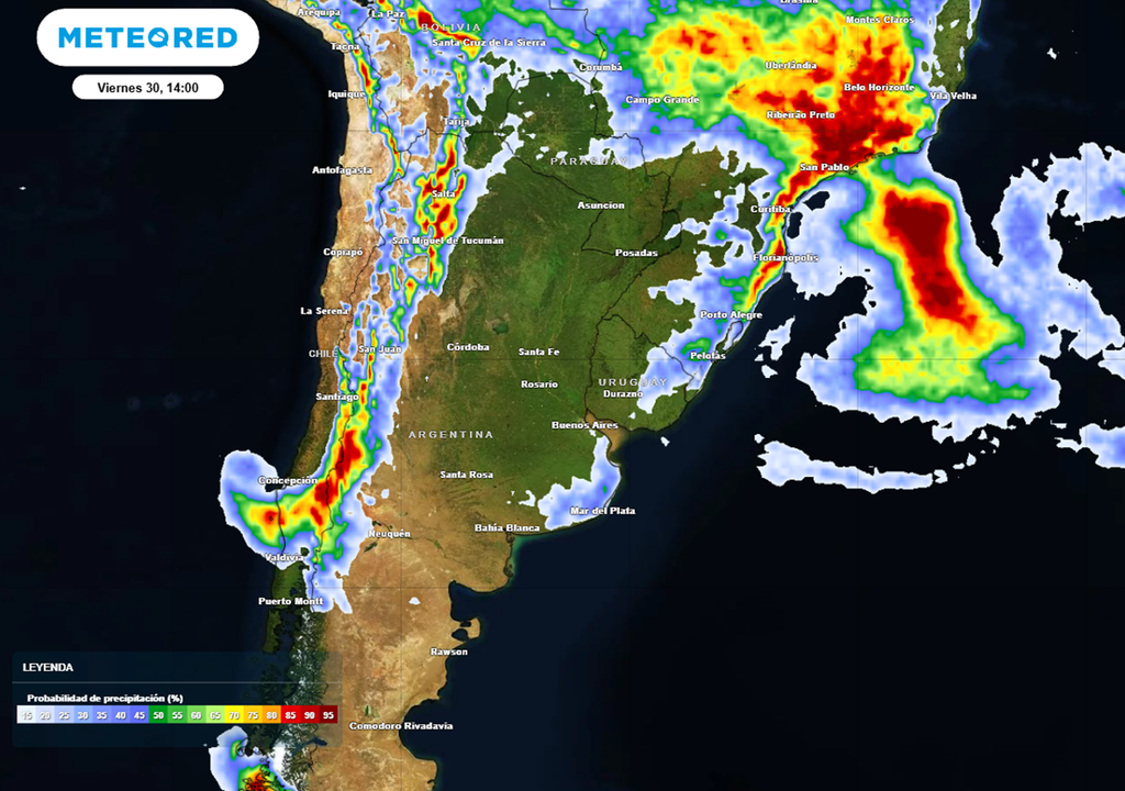 probabilidad de lluvia para el viernes 30 En la tarde del viernes 30 de enero, la mayor probabilidad de precipitaciones se da en la franja oeste. Sobre la PBA la chance de lluvias es baja y de tipo aislada. Modelo ECMWF
