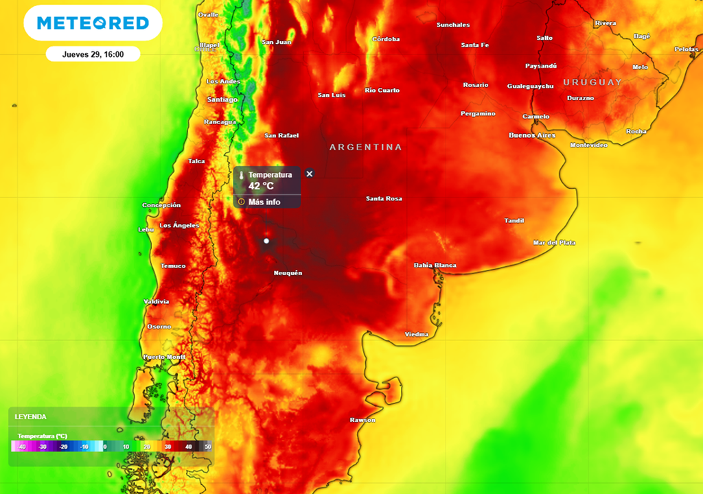 alerta roja por calor en Neuquén Jueves 29 de enero con alerta roja por temperaturas extremas en el este de Neuquén, oeste de La Pampa y extremo norte de Río Negro.
